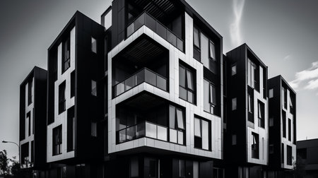 Black and white modern house exterior design. AI generated illustrationの素材