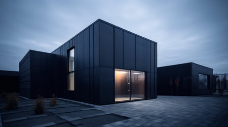 Sleek lines and monochromatic color scheme modern house exterior. AI generated illustrationの素材