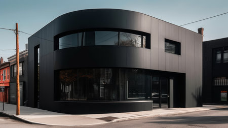 Sleek lines and monochromatic color scheme modern house exterior. AI generated illustrationの素材