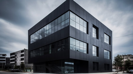 Sleek lines and monochromatic color scheme modern house exterior. AI generated illustrationの素材