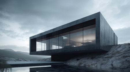 The minimalist exterior of this building lies the intricate details and sophisticated technology inside. AI generated illustrationの素材