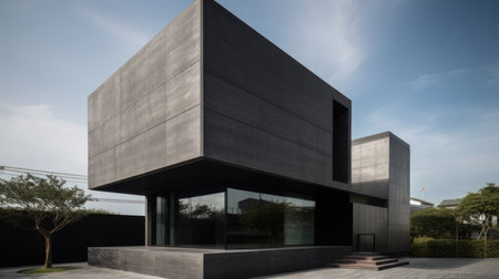 Sleek lines and monochromatic color scheme modern house exterior. AI generated illustrationの素材