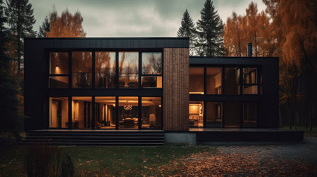 Big luxury modern house exterior. Architecture design. AI generated illustrationの素材