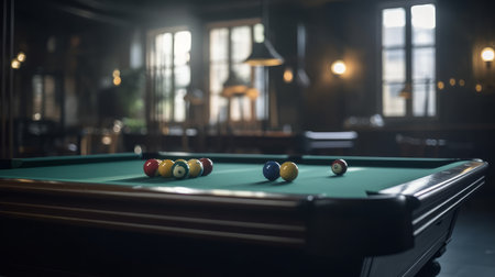 Billiards room A space designated for playing pool. AI generated illustrationの素材