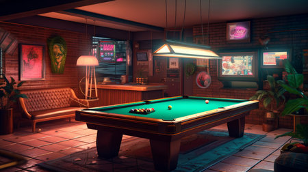 Game room - A room in a house or building. AI generated illustrationの素材