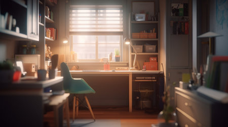 Home office A room designated for work. AI generated illustrationの素材