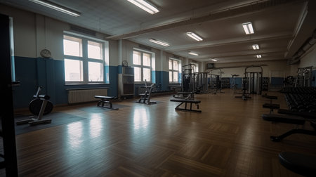 Gym - A room or building equipped for athletic. AI generated illustrationの素材