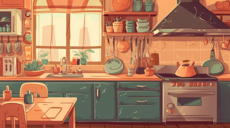Kitchen - A room or area where food is prepared. AI generated illustrationの素材