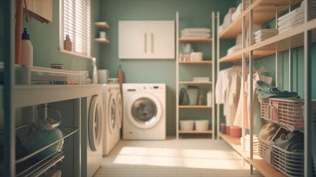 Laundry room A room designated for washing. AI generated illustrationの素材