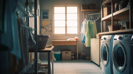 Laundry room A room designated for washing. AI generated illustrationの素材