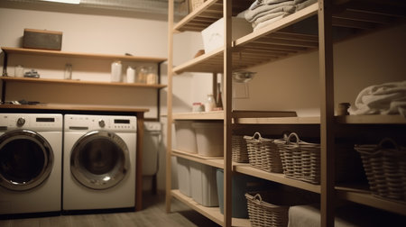 Laundry room A room designated for washing. AI generated illustrationの素材