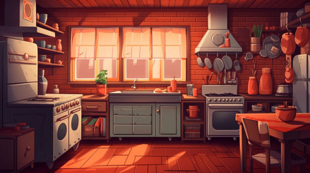 Kitchen - A room or area where food is prepared. AI generated illustrationの素材