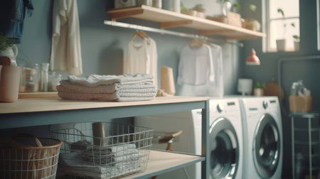 Laundry room A room designated for washing. AI generated illustrationの素材