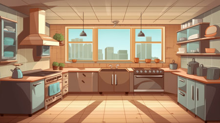 Kitchen - A room or area where food is prepared. AI generated illustrationの素材