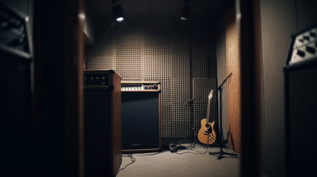 Recording studio A soundproofed room equipped. AI generated illustrationの素材