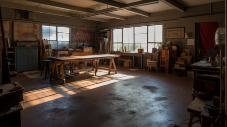 Studio - A room or building used for artistic or creator. AI generated illustrationの素材