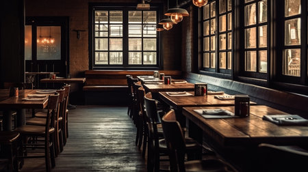Restaurant - A place where people can order and eat. AI generated illustrationの素材