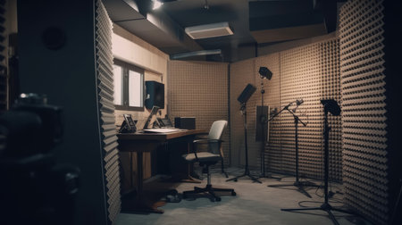 Recording studio A soundproofed room equipped. AI generated illustrationの素材