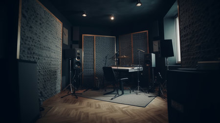 Recording studio A soundproofed room equipped. AI generated illustrationの素材