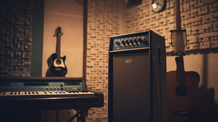 Recording studio A soundproofed room equipped. AI generated illustrationの素材