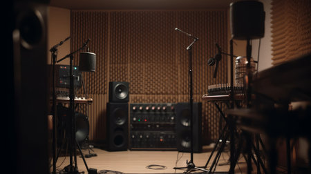 Recording studio A soundproofed room equipped. AI generated illustrationの素材