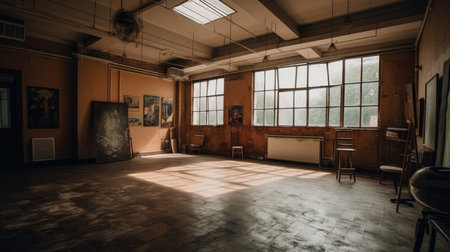 Studio - A room or building used for artistic or creator. AI generated illustrationの素材