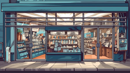 Retail store - A building or space where goods. AI generated illustrationの素材