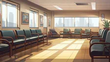 Waiting room - A room in a building such as a doctor. AI generated illustrationの素材