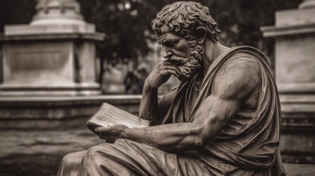 The contemplative Roman philosopher with his book. AI generated illustrationの素材