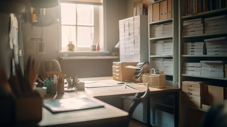 Home office A room designated for work and professional. AI generated illustrationの素材