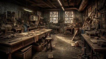 Workshop - A room or building where tools and machin. AI generated illustrationの素材