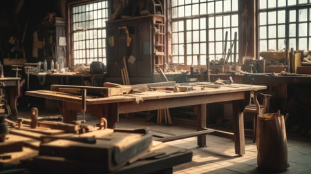 Workshop A space designated for woodworking metalworking. AI generated illustrationの素材
