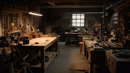 Workshop A space designated for woodworking metalwor. AI generated illustrationの素材