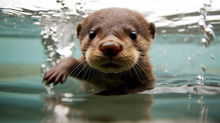 A baby otter learning how to swim. AI generated illustrationの素材