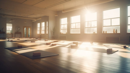 Yoga studio A space designed for practicing yoga. AI generated illustrationの素材