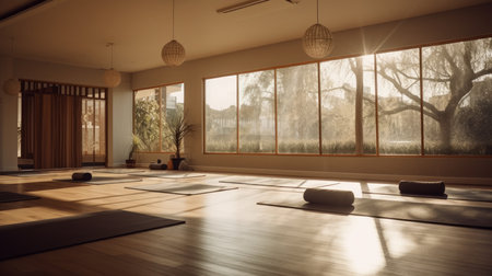 Yoga studio A space designed for practicing yoga. AI generated illustrationの素材