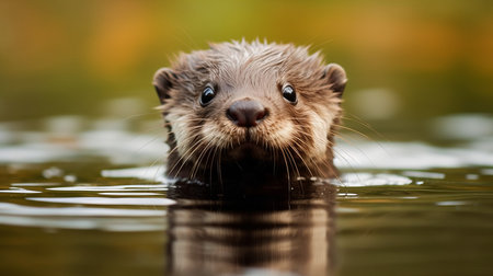 A baby otter learning how to swim. AI generated illustrationの素材