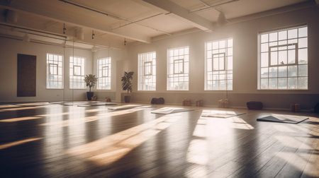 Yoga studio A space designed for practicing yoga. AI generated illustrationの素材