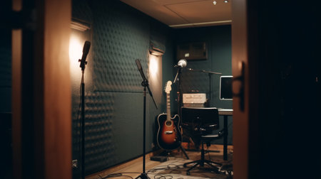 Recording studio A soundproofed room equipped with a music record. AI generated illustrationの素材