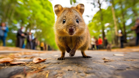 A curious quokka approaching humans. AI generated illustrationの素材