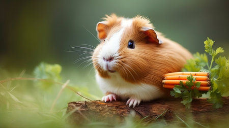 A cute guinea pig snacking on a carrot. AI generated illustrationの素材