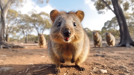 A curious quokka approaching humans. AI generated illustrationの素材