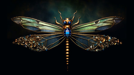 A dazzling dragonfly with a tiara. AI generated illustrationの素材