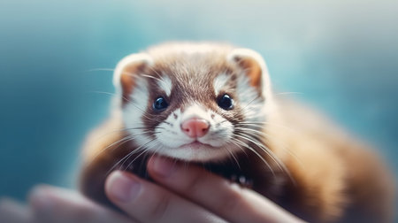 A friendly ferret nuzzling its owners hand. AI generated illustrationの素材