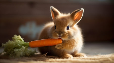 A fluffy bunny nibbling on a carrot. AI generated illustrationの素材