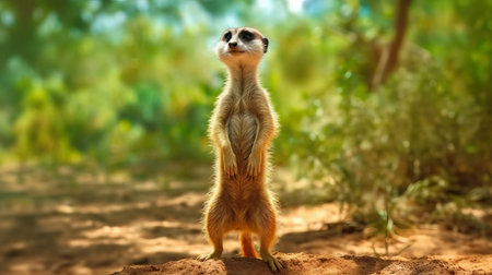 A cute meerkat standing guard. AI generated illustrationの素材