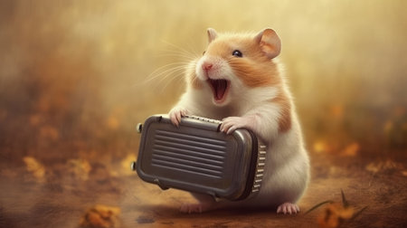 A happy hamster with a harmonica. AI generated illustrationの素材