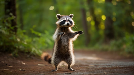 A goofy raccoon standing on hind legs. AI generated illustrationの素材