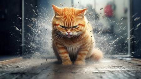 A ginger tomcat marking his territory with a spray. AI generated illustrationの素材