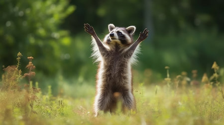 A goofy raccoon standing on hind legs. AI generated illustrationの素材